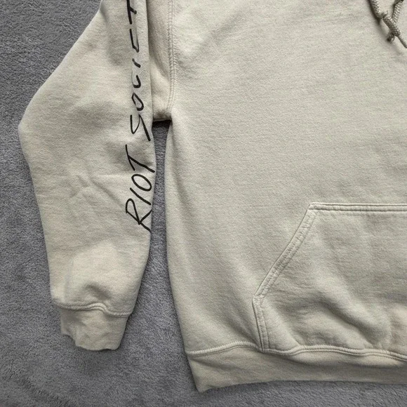 Riot Society Hoodie Mens Large Beige Fleece Sweatshirt Grim Reaper Skull Graphic - Picture 2 of 9